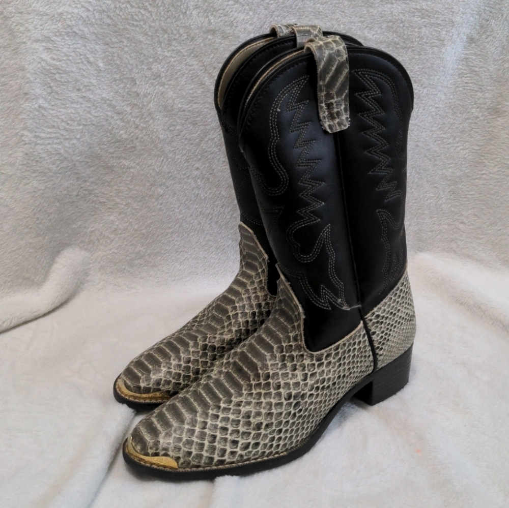 Laredo Kids Size 4 Western Snakeskin Faux Leather Riding Cowboy Boots Unisex